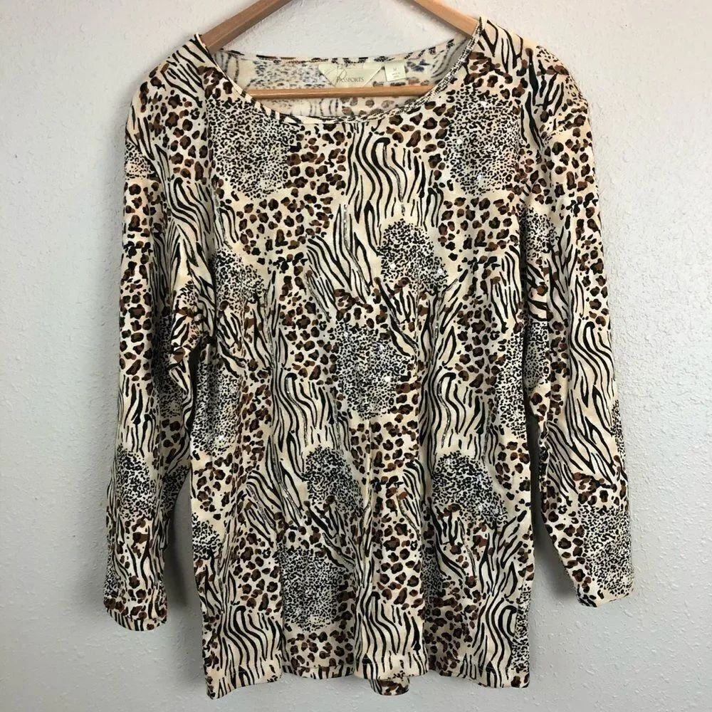 NWT Passports Animal Print Long Sleeve Top Size M